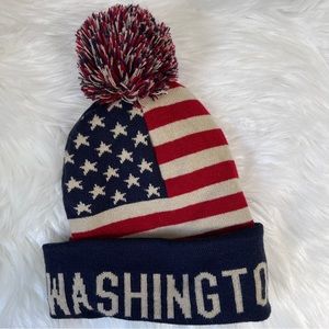 Washington DC Hat Beanie Pom American Flag One Size